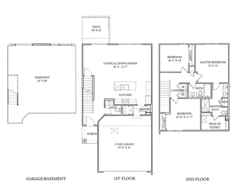 Floor plan for 3 beds, 2.5 baths, 1519 sqft